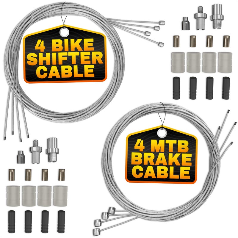 AZZORI 8 Pcs Bike Cable Kit - Bike Brake Cable With 4 Brake Lines & 4 Shifter Lines, Easy Fit Stainless Steel Cables 38-Item Set - Corrosion-Resistant for Smooth Braking & Shifting on Road & Mountain Bikes - Image 1